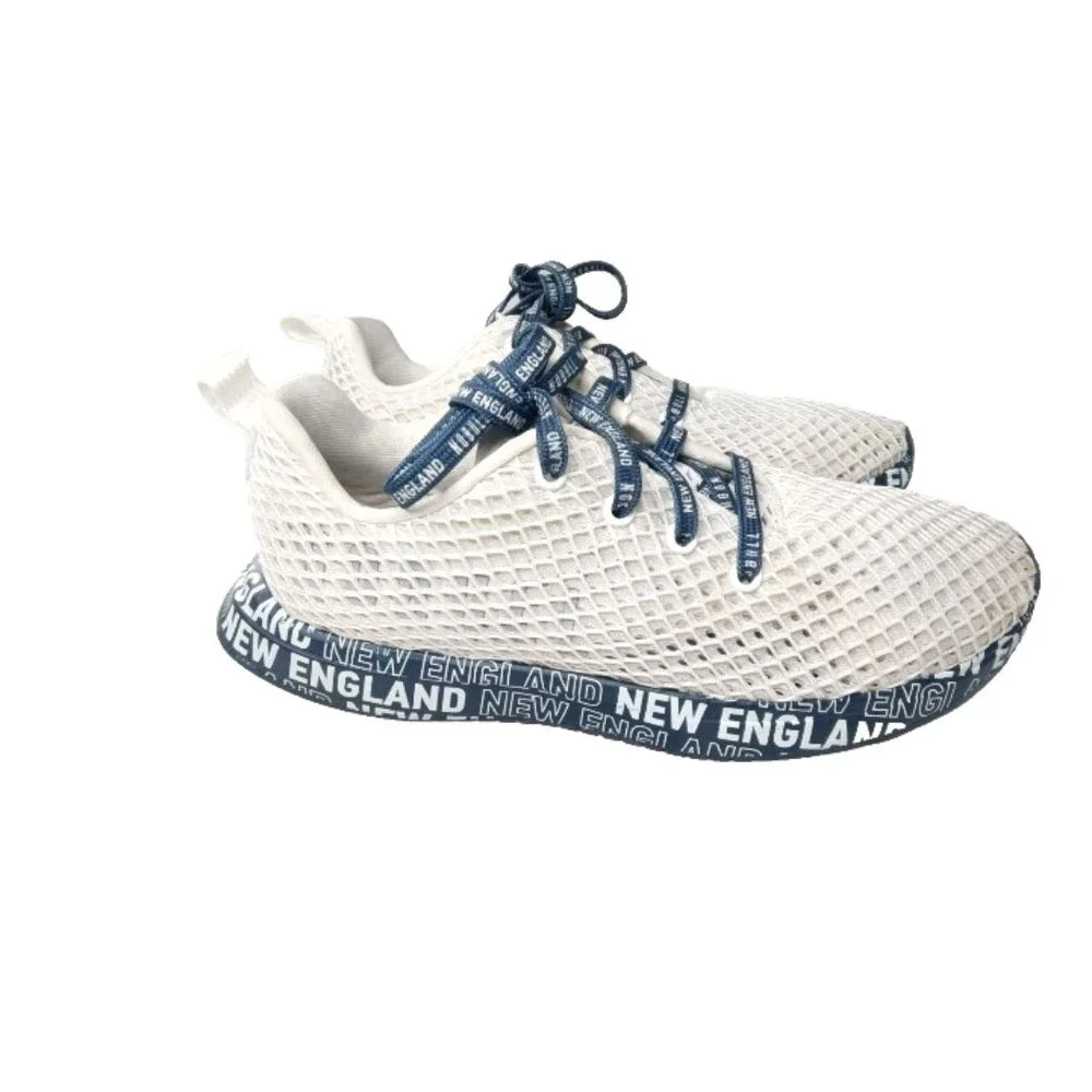 NOBULL New England Diamond Mesh Runner Shoes Women's Size 9.5 White & Blue - Picture 1 of 9